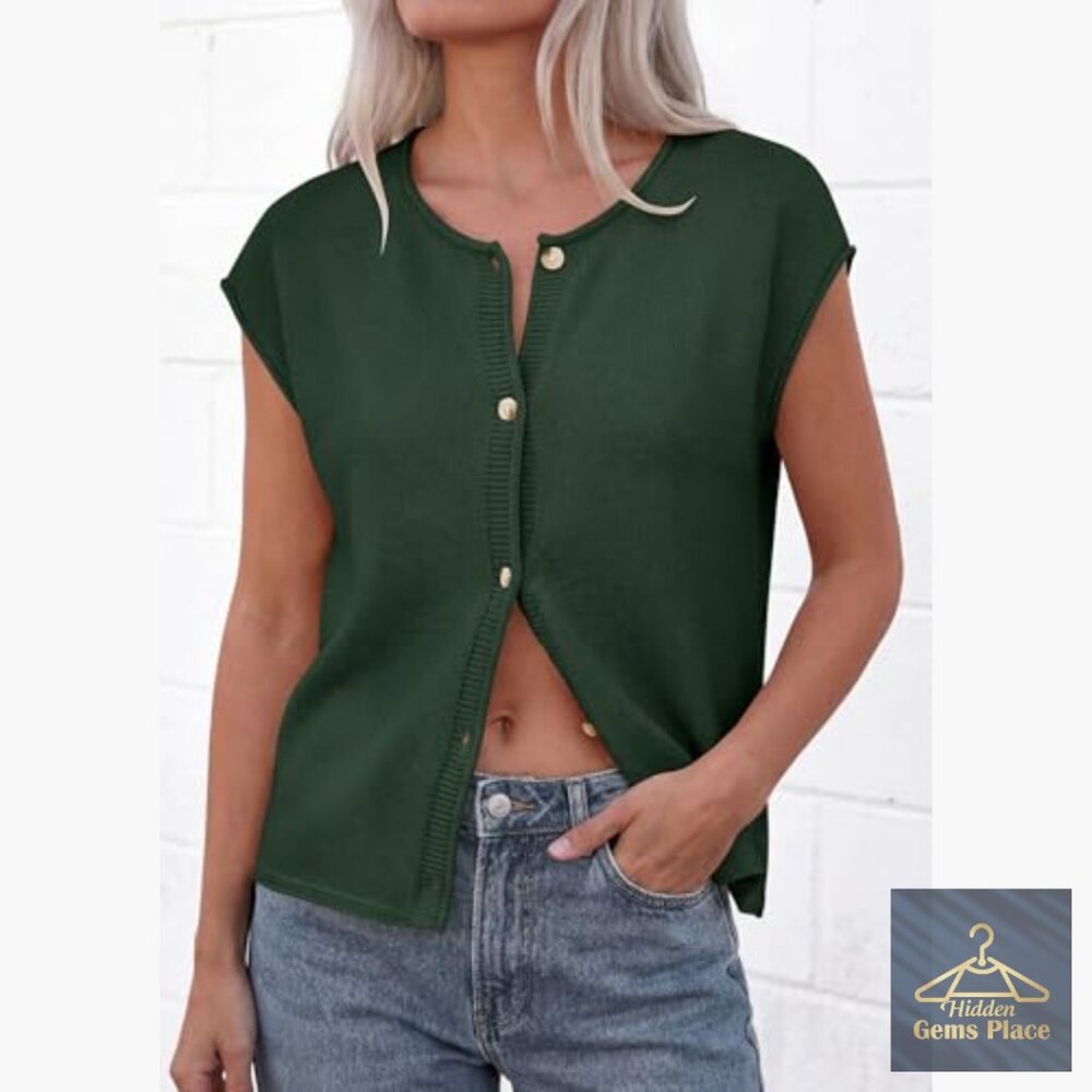 Lightweight Button Down Sweater Vest, Cap Sleeve,… - image 2